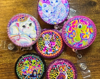 Carrete de insignia con estampado animal inspirado en LF de los años 90 con borde de diamantes de imitación y cuentas opcionales