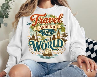 Mädchen Reise um die Welt T-Shirt, Vintage Shirt, Fernweh Grafik T-Shirt, Geschenk für Reisende