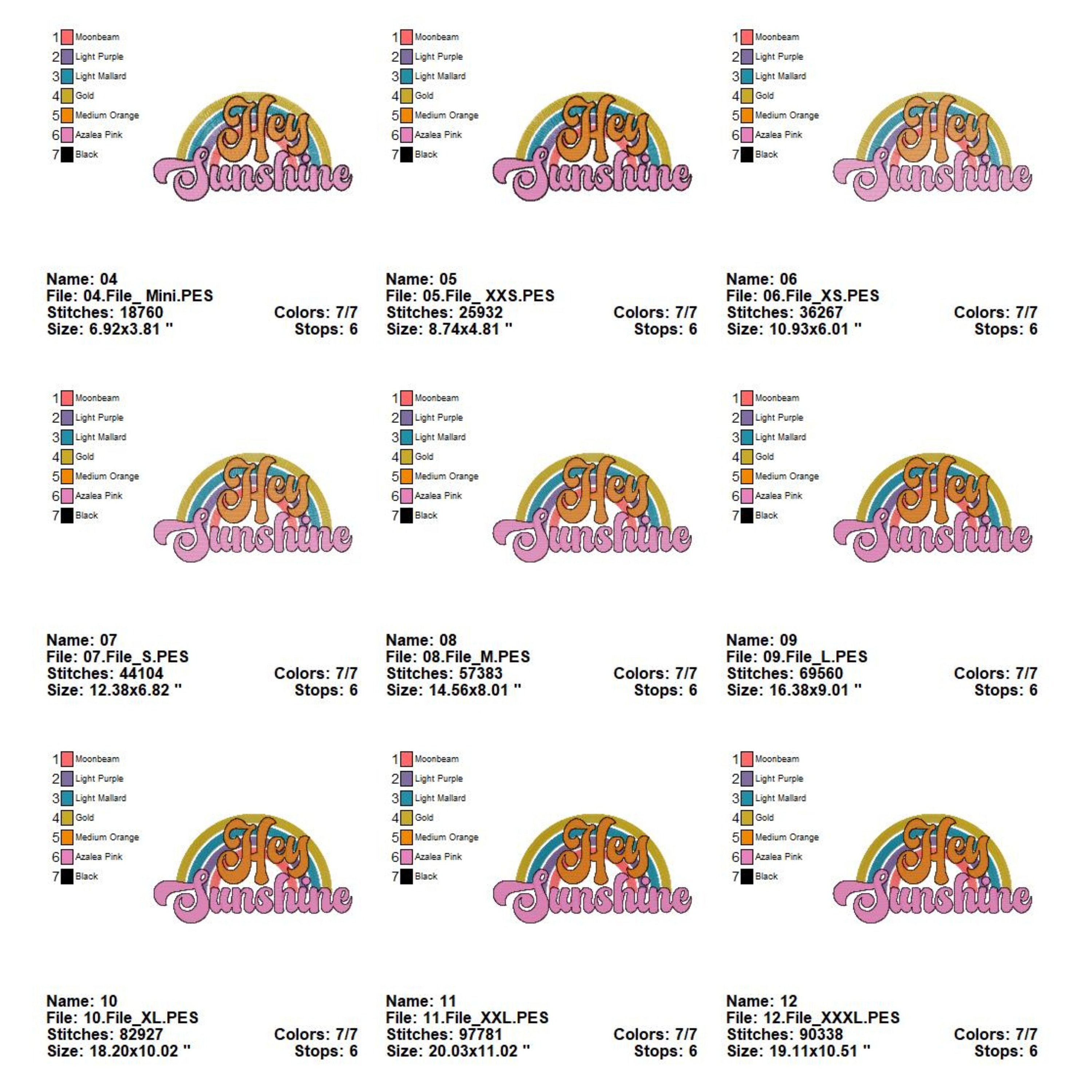 Embroidery Taglines Hey Sunshine Sun Rainbow Phrases Machine Embroidery Design Positive ...