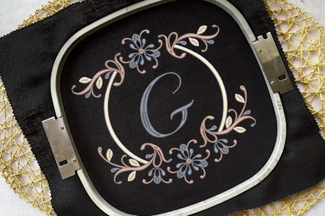 Monogram G Machine Embroidery Design Single Monogram in Frame Letter G Digital ...