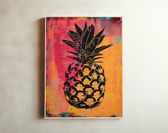 Pineapple Vintage Food Print, Digital download, Food and Kitchen inspiration, Home wall decor, Vegan Vegetarian Woodblock Matisse Print