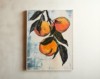 Peaches Vintage Food Print, Digital download, Food and Kitchen inspiration, Home wall decor, Vegan Vegetarian Woodblock Matisse Print