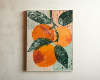 Peach Vintage Food Print, Digital download, Food and Kitchen inspiration, Home wall decor, Vegan Vegetarian Woodblock Matisse Print