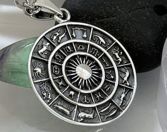 Colgante de rueda del zodíaco, símbolos solares del horóscopo astrológico, regalo de joyería celestial espiritual, hecho a mano en plata de ley 925.