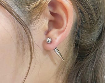 Spike stud earring, unisex silver earring, edgy fashion accessory, minimalist silver earring, womens silver jewelry