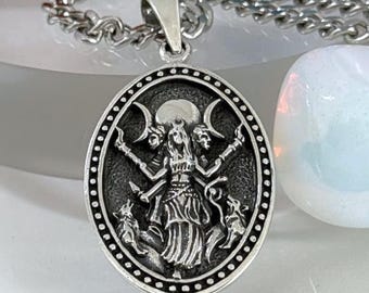 3D Hecate Pendant, Triple Moon Goddess, Handmade Wiccan Jewelry, 925 Solid Sterling Silver