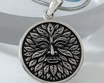 3D-hanger groene man, handgemaakt sterlingzilver 925, Keltisch blad talisman, ketting natuurgeest, betekenisvol cadeau