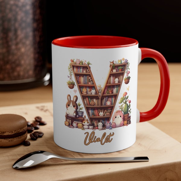 Personalized Book Mug Alphabet Bookshelf, Custom Name Coffee Cup Initial Letter, Gift for Book Lover, Reading Lover, Bookworm, Nerd 11oz!