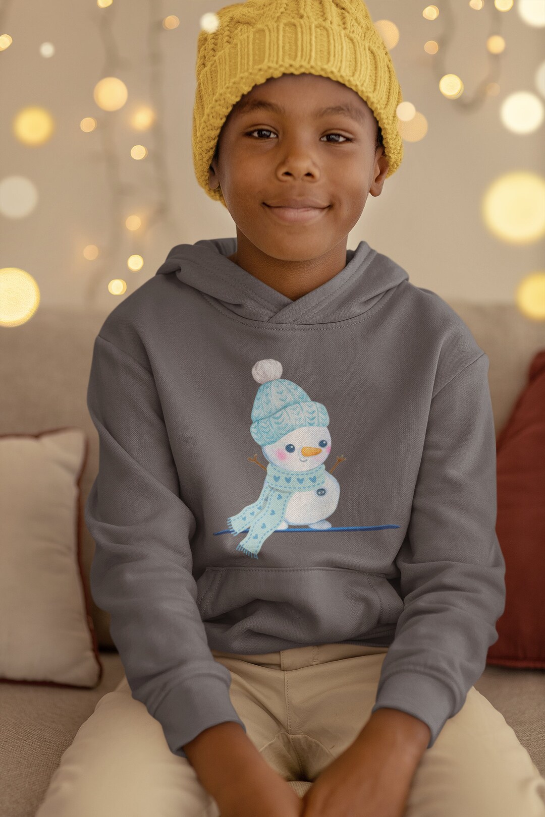 Snowboarding Snowman Kids Christmas Hoodie Warm Hoodie Etsy