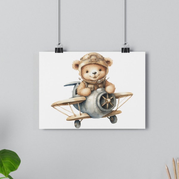 Teddy Bear In Plane/Giclée Art Print/Print Pigeons