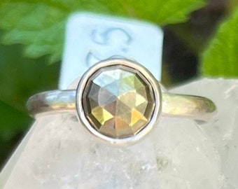 Rose Cut Pyrite Sterling Ring - Handmade