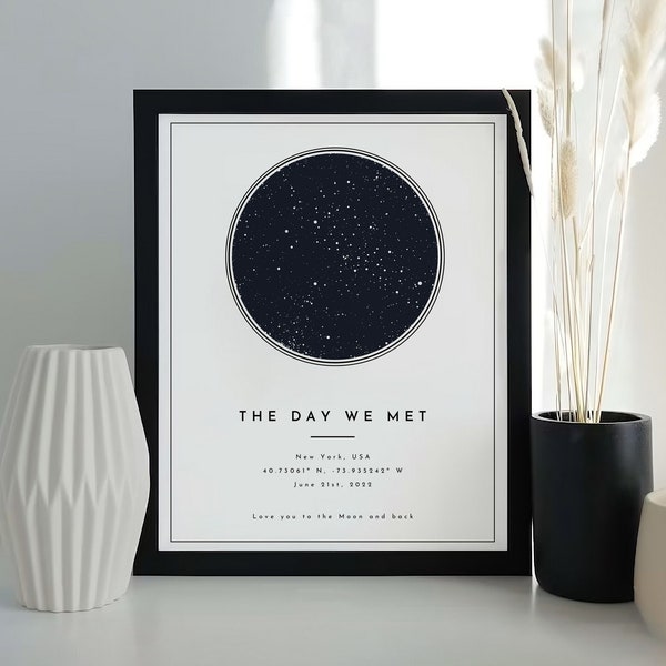 Custom Star Map Print By Date, Night We Met Anniversary Gift, Night Sky Print, Star Map Poster, Wedding Gift, Personalized Constellation Map