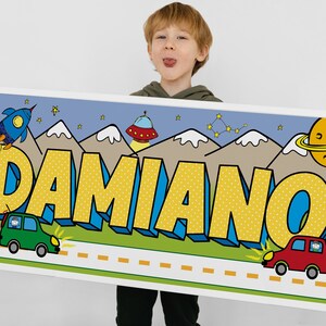 Poster personalizzato con nome su un paesaggio di fantasia - STAMPA o FILE - nome del bimbo/a - idea regalo, bimbo, bimba, quadretto nome.