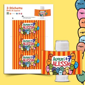 Kit festa personalizzabile, tema palloncini. Bolle di sapone, acqua, succhi di frutta, scatola popcorn, cioccolatini. Da stampare a casa.