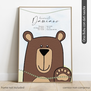 Póster de nacimiento personalizable, oso Bubu o Bubu con amigos, recuerdo, regalo de nacimiento, foto de nacimiento, baby shower, nuevo bebé, nueva mamá