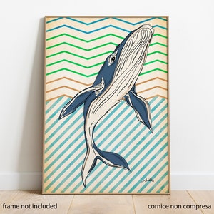 Sims digital artist,  whale leap poster, wall art, arte da parete, inaugurazione, pareti originali, poster da regalare, salto della balena.