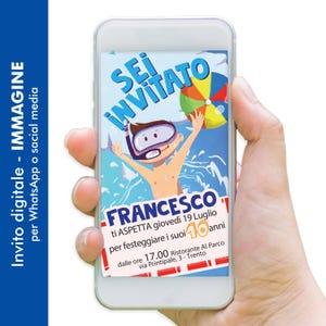 Invito digitale compleanno, Splash, invia whatsapp, compleanno,  battesimo, comunione, festa, invito colorato e allegro, originale nuovo