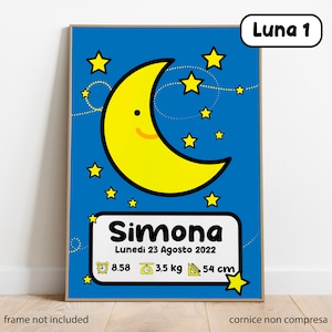 Poster nascita personalizzabile, Sole o Luna -STAMPA o FILE- ricordo bimbo bimba, regalo nascita, quadretto nascita, Baby shower, neomamma