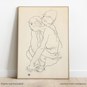 Donna e ragazza che si abbracciano di Egon Schiele. MET museum, poster espressionismo, stampa arte, wall art, poster mostra Egon Schiele