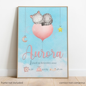 Póster de nacimiento personalizable, gatito dormido, nueva mamá, recuerdo de bebé, regalo de nacimiento, foto de nacimiento, baby shower, nuevo bebé