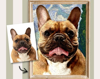 Personalized Poster, Van Gogh Style Animal Portrait - PRINT or DIGITAL FILE - you can add name. dog portrait, animal portrait.