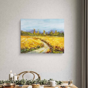 Countryside oil painting Canvas texture painting Nature landscape painting Wheat field Wall Decor Rural oil painting Texture 3D oil painting