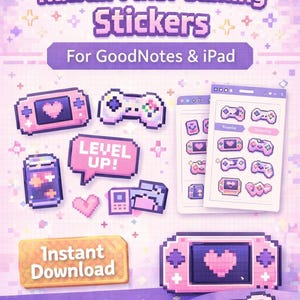 Kawaii Pixel Gaming Digital Planner Stickers – 12 PNG + Sticker Sheets – GoodNotes & iPad Compatible