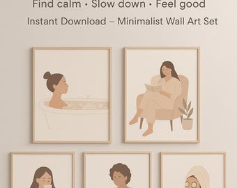 Self-Care Poster Collection – 5 Zen Printable Posters | Wellness and Mental Health Wall Art | Calming Printable Decor