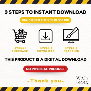 May include: A graphic showing three steps to download a digital product: purchase, download, and crafting. The graphic includes a shopping cart, a download arrow, and a computer screen with a paintbrush. The text "This product is a digital download. No physical product." is included in the graphic.
