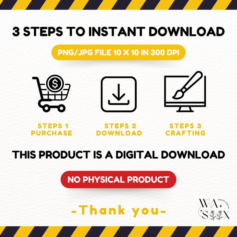 May include: A graphic showing three steps to download a digital product: purchase, download, and crafting. The graphic includes a shopping cart, a download arrow, and a computer screen with a paintbrush. The text "This product is a digital download. No physical product." is included in the graphic.