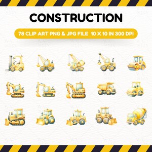 construction Vehicle, Bulldozer, Crane, Truck, Cement Mixer, Tractor