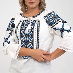 Romanian Blouse Handmade, Folk Embroidered Top for Women, Gift from Romania, Traditional Boho Shirt ,Cotton Ethnic Blouse