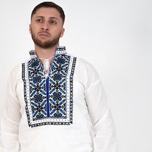 Blusa tradicional rumana, bordado de traje rumano, camisa tradicional rumana para hombre, ropa tradicional rumana