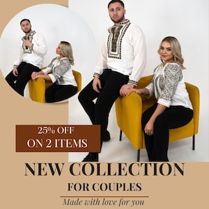 Traditional Couple Shirts - Matching Embroidered Shirts, Folk and Boho Cotton Shirts for Couples, Gift for Men and Women