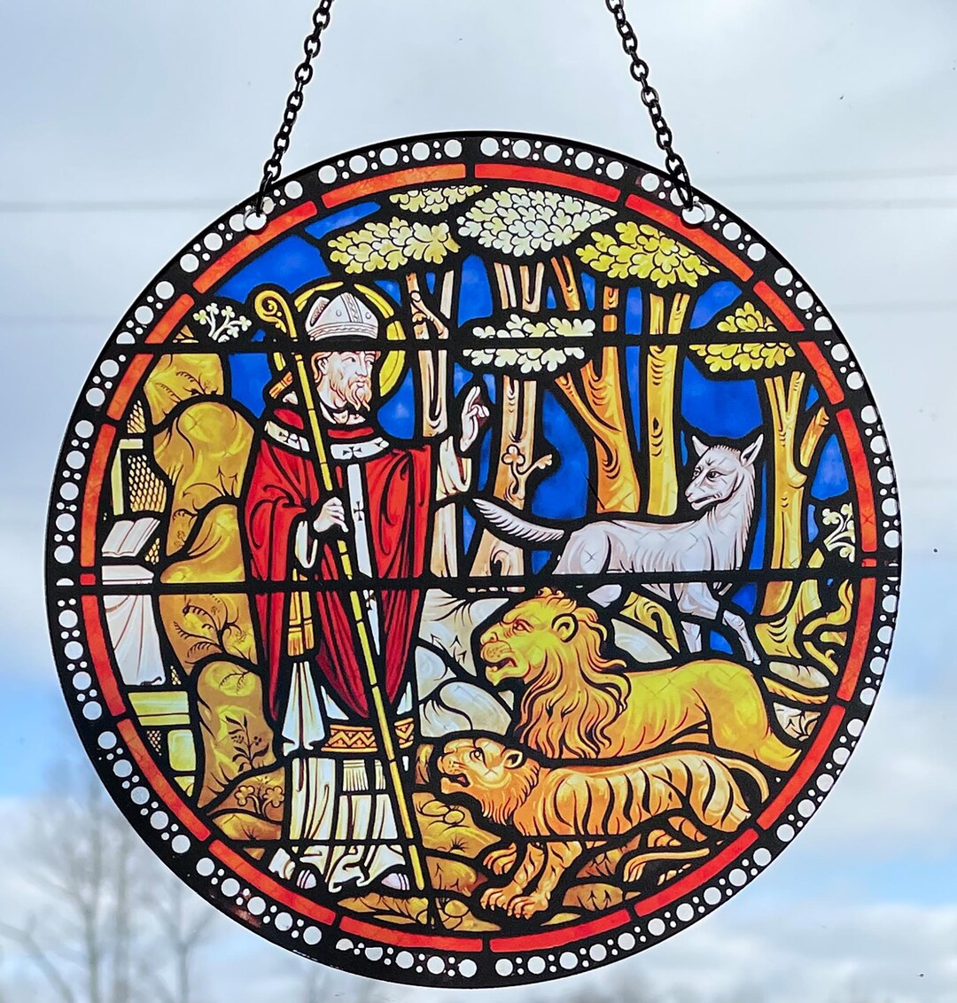 Church - Suncatcher With Chain - Faux Stained Glass - Religious Artwork ...