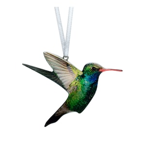 Hummingbird Ornament- Hummingbird Christmas Ornament - Pollinator - 4 Inch - Flat Stainless Steel - Hanging Ribbon