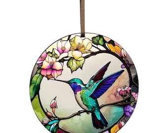 Hummingbird - Ruby Throat Hummingbird - Bird Ornament with Hanging Ribbon -Pollinator - 3.75 Inch Diameter