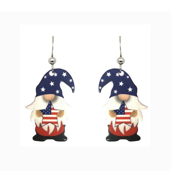 Patriotic Gnome Non-tarnish Sterling Silver Ear Wires