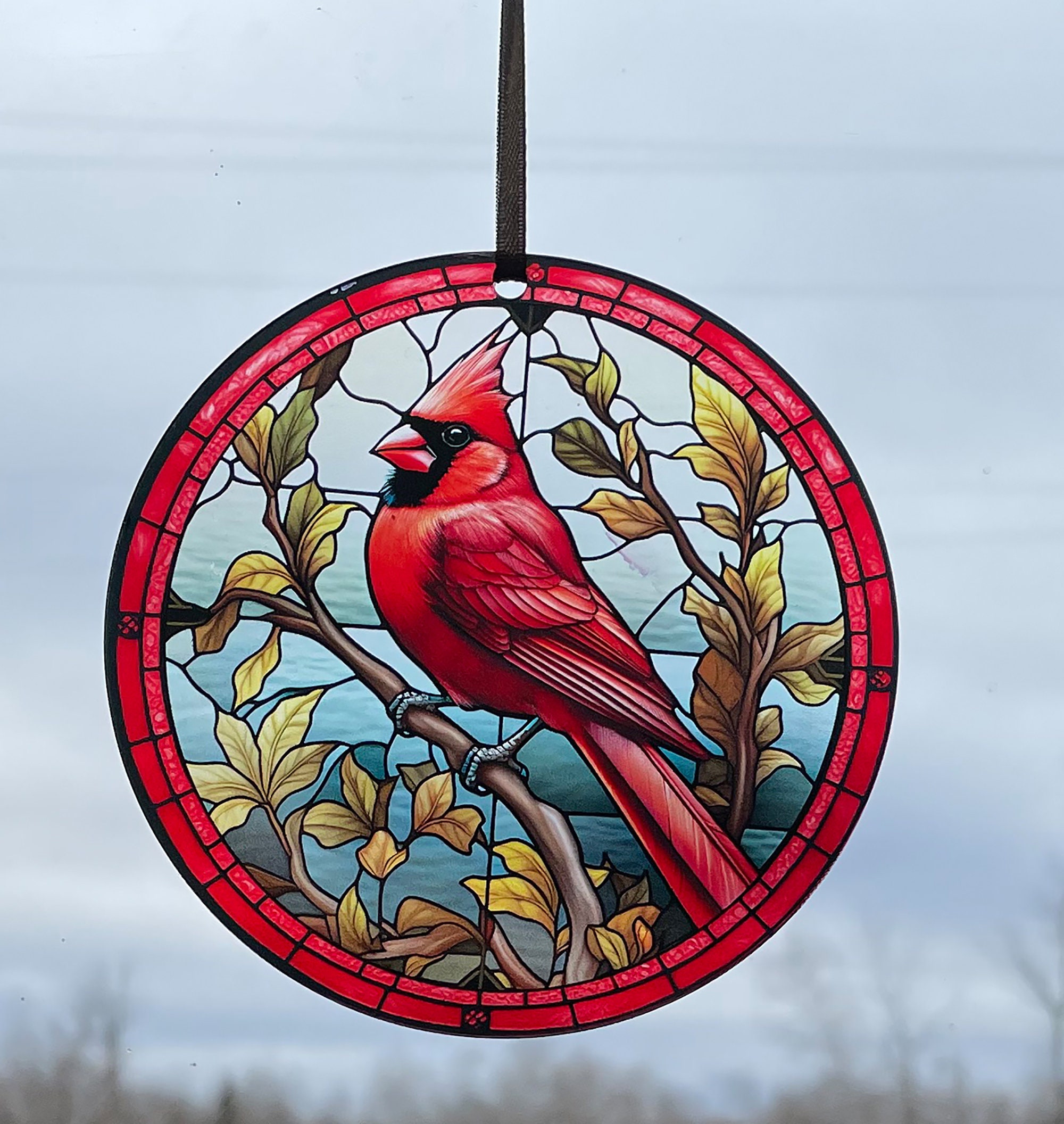 Cardinal - Acrylic Window Ornament - 3.75 Inch Diameter - Translucent ...