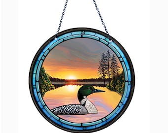 Loon - Bird - Acrylic Suncatcher with chain - Minnesota State Bird - Lake Life - Water Fowl - 6 Inch & or 11.7 inch Diameter