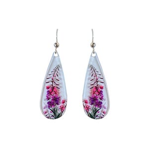 Fireweed earrings, made from acrylic, transparent floral, made in the U.S.A. double sided, light durable earrings, floral earrings