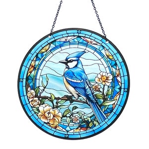 Blue Jay - Acrylic Suncatcher with Chain - Bird Lover - Bird Watcher Gift - Minnesota Made - 6 Inch Diameter