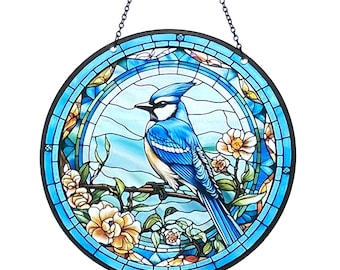 Blue Jay - Acrylic Suncatcher with Chain - Bird Lover - Bird Watcher Gift - Minnesota Made - 6 Inch Diameter