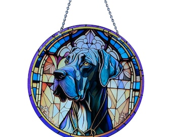 Great Dane - Dog Acrylic Suncatcher - 6 inch Diameter - Dog Lover Gifts - Large Dog Breed - Colorful Window Art