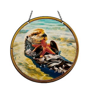 Sea Otter Acrylic Suncatcher With Chain Ocean Mammals 6 Inch Diameter ...