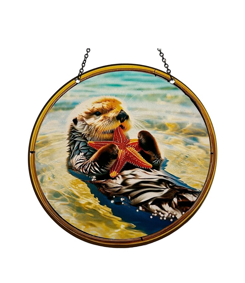 Sea Otter Acrylic Suncatcher With Chain Ocean Mammals 6 Inch Diameter ...