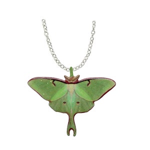 Luna Moth Necklace. 18&quot; Stainless steel chain, made in USA by family run small business