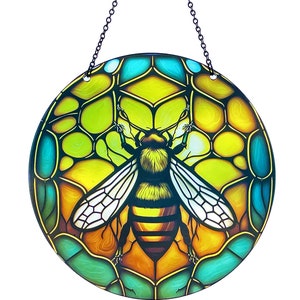 Honeycomb Bee - Suncatcher with Chain - Honey Bee - Bumble Bee - Queen Bee - 6 Inch Diameter