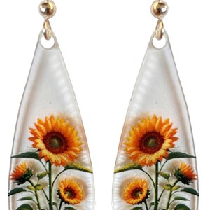 Sunflower earrings, made from acrylic, transparent floral, made in the U.S.A. double sided, light durable earrings