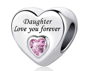 Perfect gift daughter Love You Forever bead heart Charm Sterling Silver 925 fits in bracelets pendant  neckless for daughter Valentine's Day